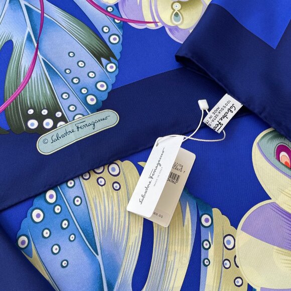 Salvatore Ferragamo Scarf Floral Blue Multicolor Silk Wrap - Picture 9 of 16